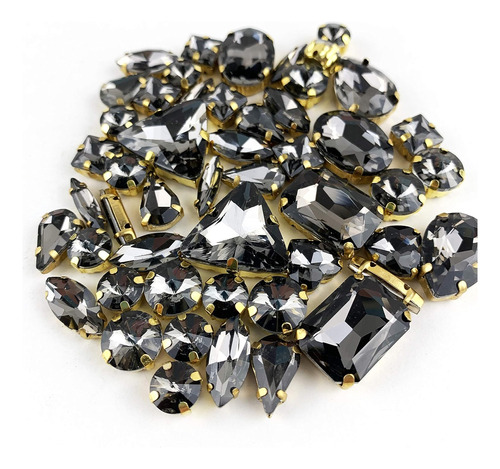 50pc Mix Shapes Sew On Crystal Rhinestone Flatback Gold...