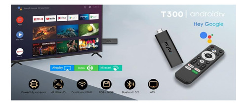 Tv Stick T300 Con Android Convierte Tv En Smart Tv Con Voz Negro De Voz