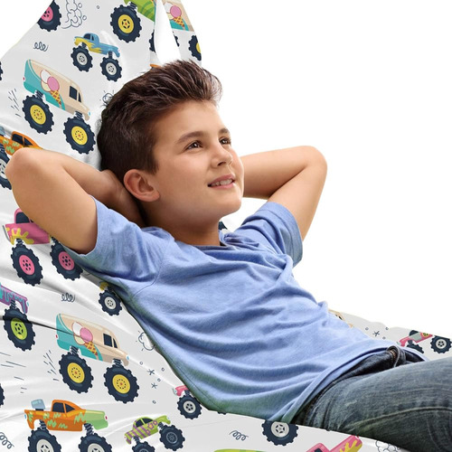 Lunarable Cars Lounger Chair Bag, Monster Trucks Cartoon Wit