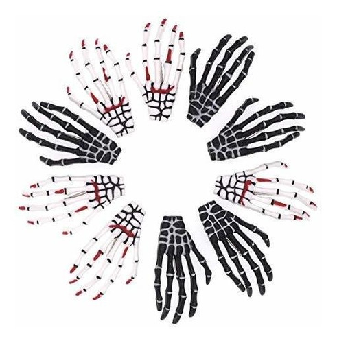 Pinzas - 5 Pairs Red Nail White And Black 3  Skeleton Hand B