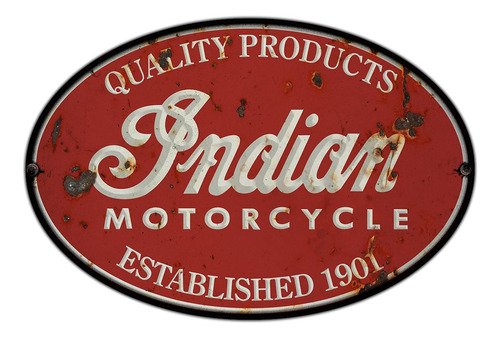 #29 - Cartel Oval Decorativo Vintage - Moto Indian No Chapa