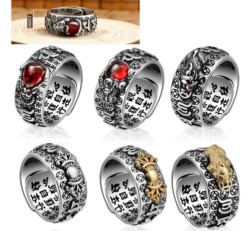 6 Piezas Anillo Ajustable Feng Shui Pixiu Lucky Charm