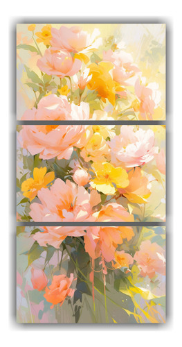 75x150cm Set 3 Cuadros Vida A Yellow And Pink Colors Flores
