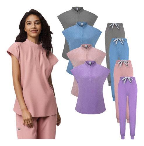 Set De Top Exfoliante Uniforme Para Médico/enfermero, Cuello
