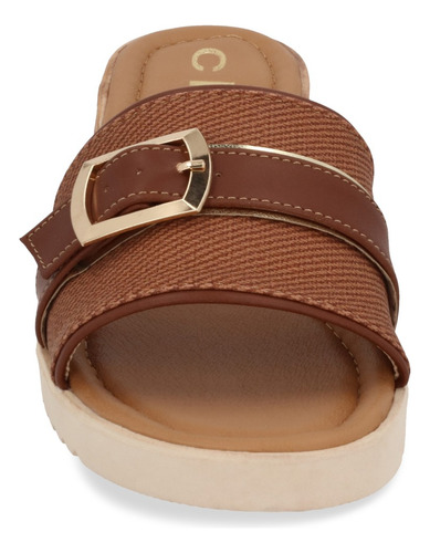 Dúo 658 Sandalia Casual Mujer Miel Y Beige Con Hebilla