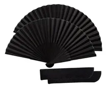 Comprar 2 Abanicos Plegables De Mano De Seda De Color Negro Grande