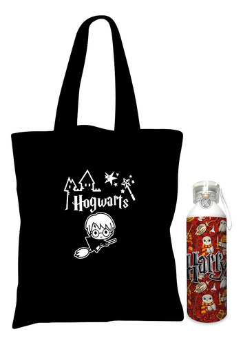Tote Bag Harry Potter N + Botella En Aluminio - Estampaking