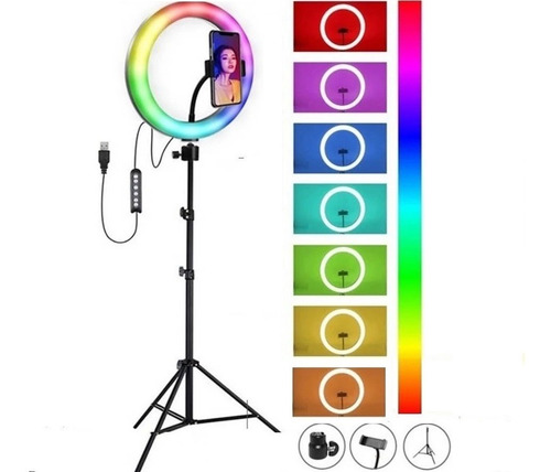 Aro De Luz Led Fotografía Iluminador Trípode 2mts Rgb