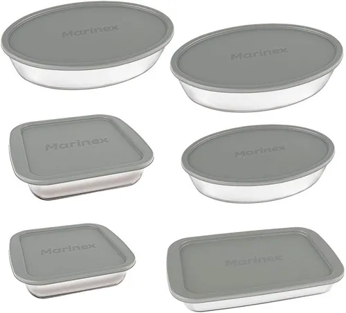 Assadeiras Jogo 6 Assadeiras de Vidro com Tampa Cor Cinza – Marinex