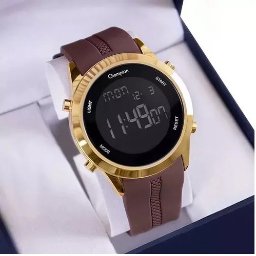 Relógio Champion Digital Masculino Marrom E Dourado Silicone