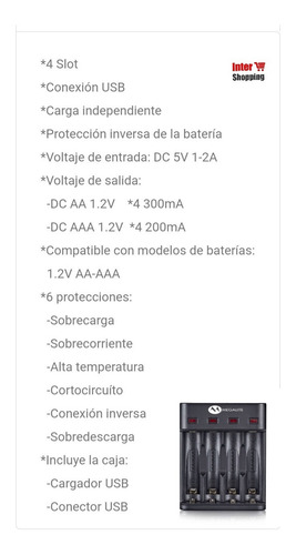 Imagen 4 de 8 de Kit Cargador P804 Usb +4 Pilas 2700 Full Total Aa Recargable