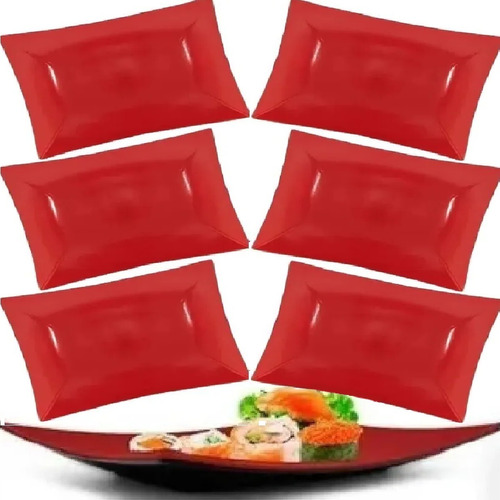 Jogo 6 Pratos Travessa Oriental Melamina Japones Sushi 22cm