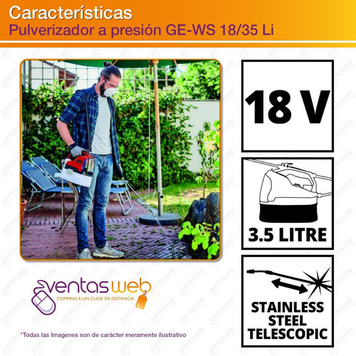 Imagen 3 de 6 de Fumigador A Presion Inalambrico Einhell + Carg Y Bateria 18v
