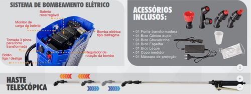 Pulverizador Costal Elétrico E Kawashima Manual Litros 20