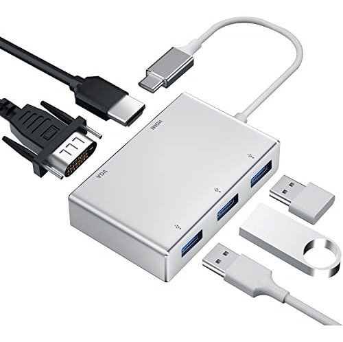 Adaptador Usb C Hub Hdmi Vga Usb 3.0, Weton 5 En 1 Tipo Usb