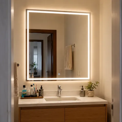 Espelho Quadrado Com Touch E Led 3 Cores 40x40 Jateado Sala