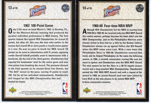 1992-93 Upper Deck Heroes Wilt Chamberlain 76ers ( 2 ) Set (Usado)