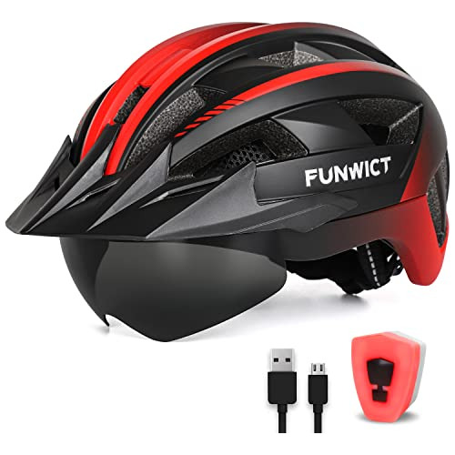 Funwict Casco Bicicleta Adulto Con Visor Y Gafas Para Homb