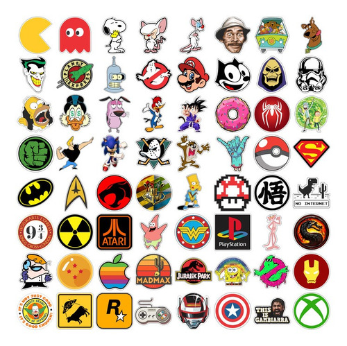 Imagem 2 de 2 de 64x Adesivos Personagens Nerd Geek Retro Nostalgia