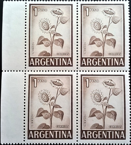 Argentina Flores, Cuadrito Gj 1128 Girasol Error Mint L13876