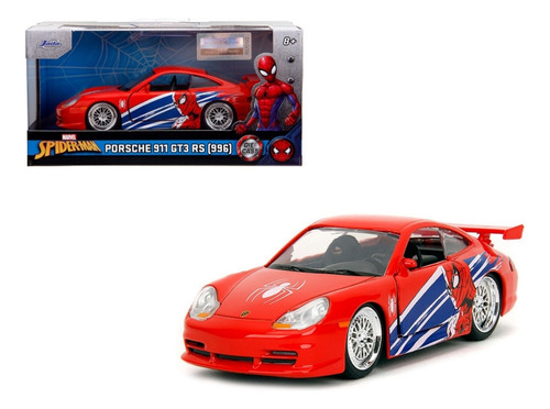Porsche 911 Gt3 Rs (996), Spiderman, Escala 1:32 Color Rojo