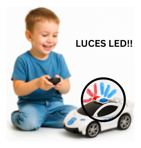 Auto Control Remoto Patrullero Policia Luces Led Sirena Negro