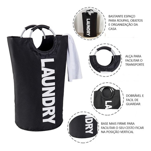 Imagem 5 de 6 de Cesto Organizador De Roupa Suja Brinquedos Dobrável Cinza