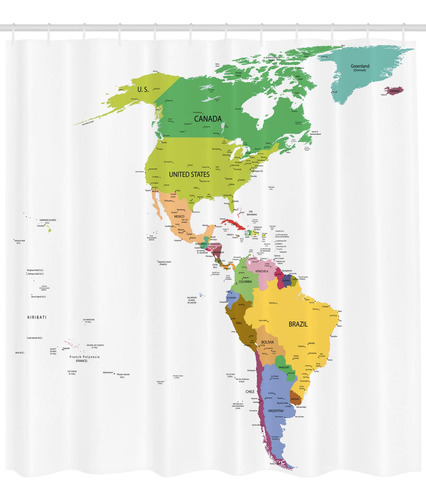 Ambesonne Mapa Cortina Ducha America Sur Norte Capital Paise