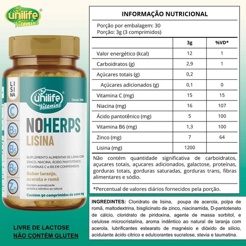 Kit C/5 Noherps Lisina 450 Comp + Vit C B3 B5 B6 - Unilife