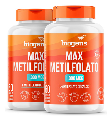 2x Max Metilfolato 1000mcg L-metil Folato 60cps Veg, Biogens