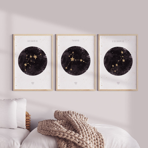 Imagen 2 de 10 de Set De 3 Cuadros (3 A4) Signos Zodíaco Luna A Elección