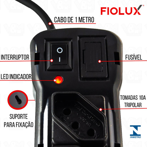 Filtro De Linha Extensão De Tomadas Régua Eletrica 4 Tomadas Fiolux