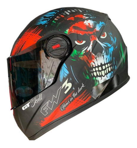 Imagem 3 de 10 de Capacete Gt Skull Caveira Fw3 Viseira Fumê E Cristal Nfe *