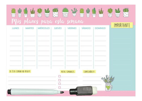 Pizarra Imantada Magnetica +marcador Planner Semana Heladera