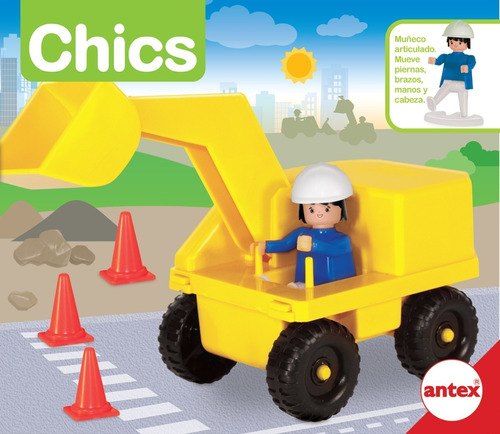 Chics Camion Grua Con Muñeco Articulado Antex 9906 Color Amarillo Personaje Excavadora