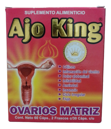 Ajo Ovarios Matriz King 60 Cáps Cólicos Inflamación Dolor Sabor Sin Sabor
