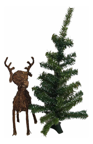 Kit Reno Navideño De Paja + Árbol De Navidad 60cm Decoracion
