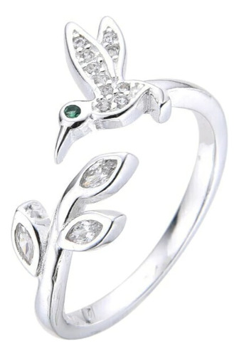 Anillo Colibri Plata 925 Ajustable Piedras Color Cristal