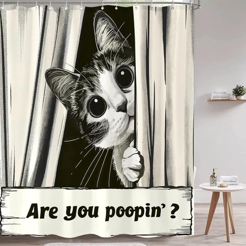 Divertida Cortina De Ducha Con Diseño De Gato Con Temática D