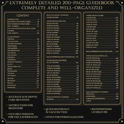 78 Cartas De Tarot Clasico Dorado Y Guia Para Principiantes.