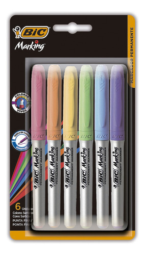 Marcadores Bic Pasteles Permanentes Grip Marking X6 Colores