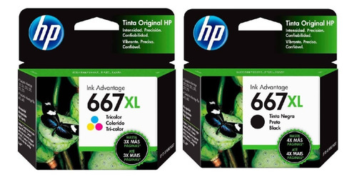 Imagen 1 de 7 de Cartucho Hp 667xl Negro + Hp 667xl Color Pack Original 1275