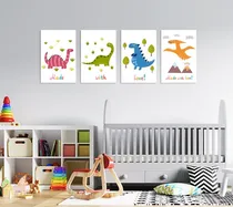 Comprar Cuadros Decorativos, Carteles, Set Dinosaurios Bebé 4 Piezas