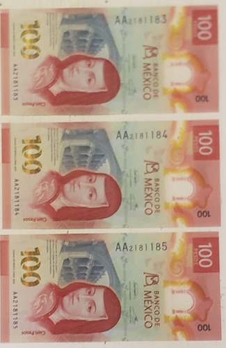 Vendo 3 Billetes De 100 Pesos Nueva Generación Serie Aa