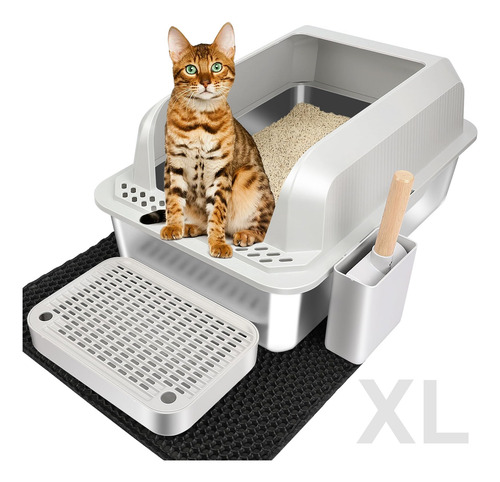 Caja De Arena Para Gatos Vivifying De Acero Inoxidable Xl Co
