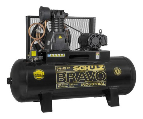 Compressor de ar elétrico Schulz Bravo CSL 40 BR/250 trifásica 261L 10hp 220V/380V preto