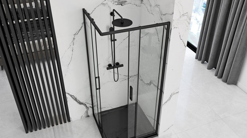 Box De Ducha Rectangular Negro - Mod. 8025nt Sin Receptáculo