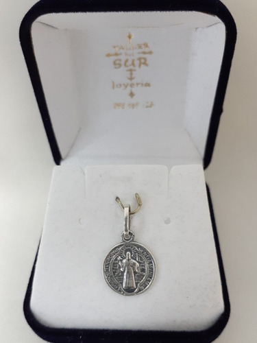 Medalla Religiosa San Benito Doble En Plata De 12mm 