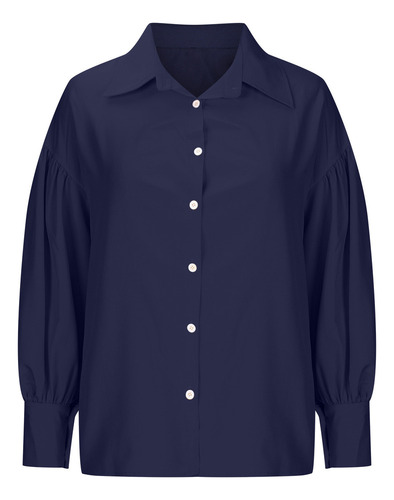 Blusa Casual De Manga Larga Con Botones De Solapa A La Moda