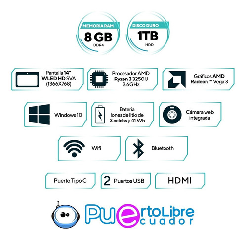 Potente Hp 14 Ryzen 3 Mejor Q I3 + 8 Gb Ram + 1 Tb + Regalos